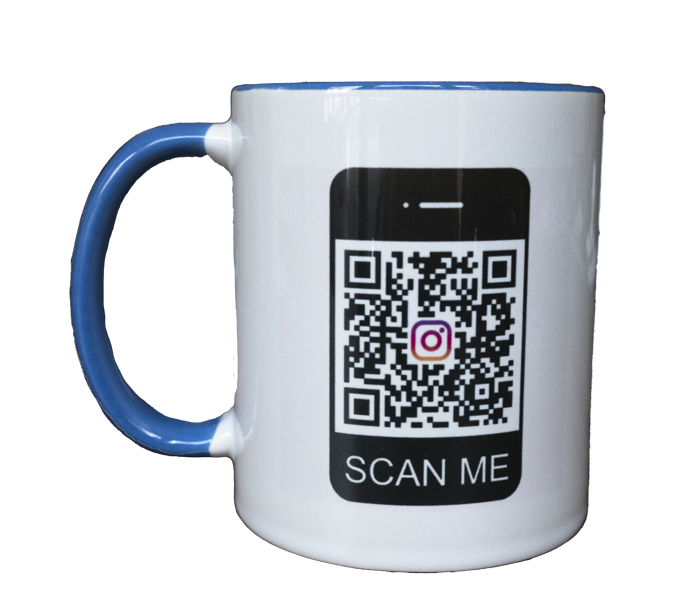 Tasse mit Logo und Scan me